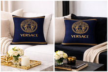 Load image into Gallery viewer, Dark blue with gold stripes Versace pillow case