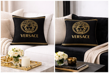 Load image into Gallery viewer, Gold striped black Versace pillow case
