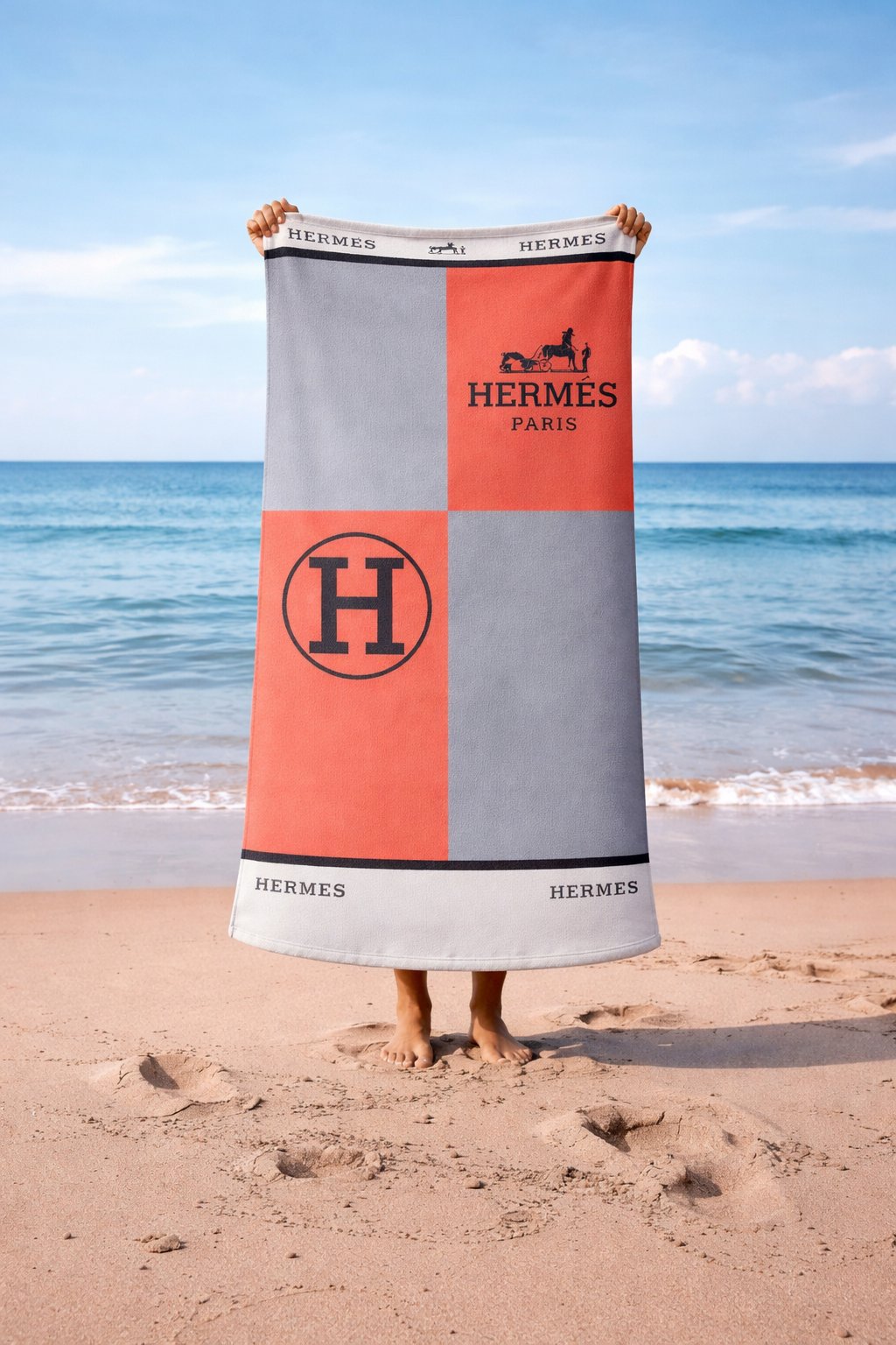 タオル HERMES Terry Beach Towels Luxury orange and gray Hermes Beach Towel – Luxury Designer Hermès