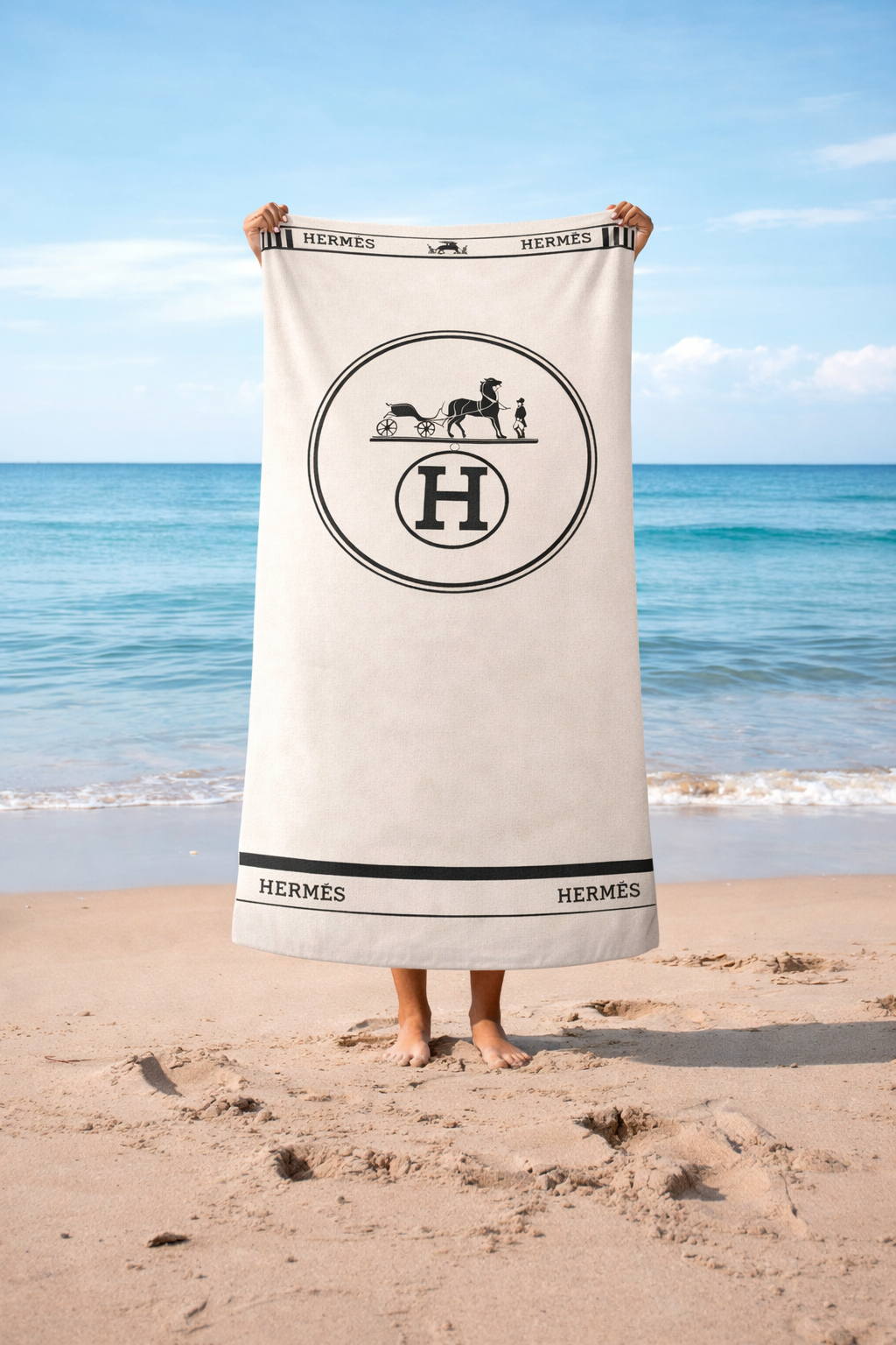 Luxury white and black Hermes Beach Towel – Luxury Designer Hermès