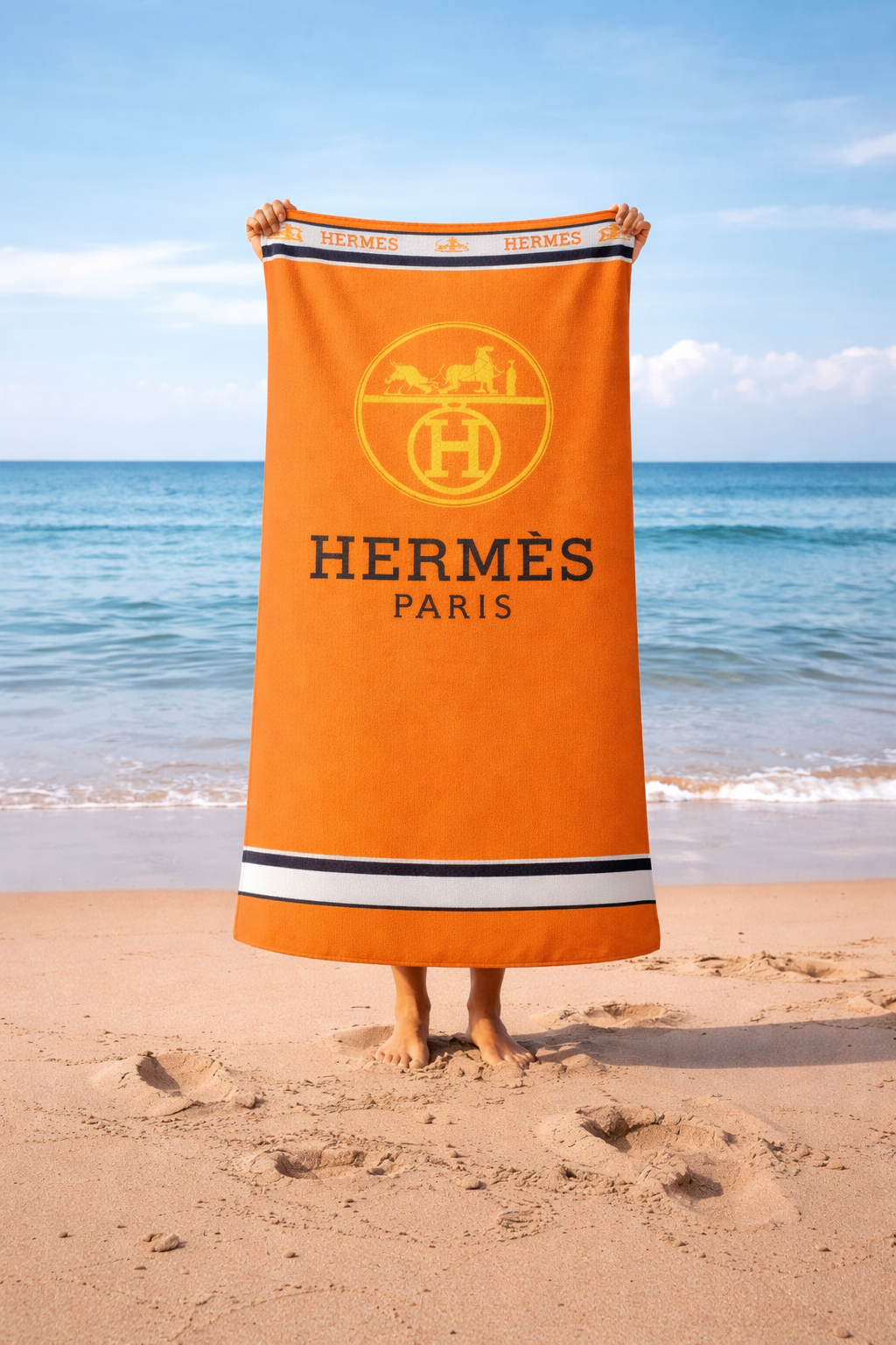Orange and black Hermes Beach Towel – Luxury Designer Hermès Beach