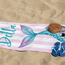 Load image into Gallery viewer, Mermaid Tail Custom Name Beach Towel Bachelorette Trip Party Favors Personalized Pool Bath Towel Mermaid Birthday Gift For Kids