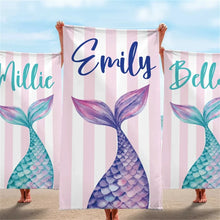 Load image into Gallery viewer, Mermaid Tail Custom Name Beach Towel Bachelorette Trip Party Favors Personalized Pool Bath Towel Mermaid Birthday Gift For Kids