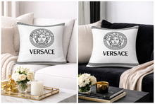 Load image into Gallery viewer, black striped and white Versace pillow case