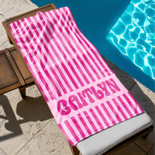 Load image into Gallery viewer, Personalized Striped Beach Towel Name Retro