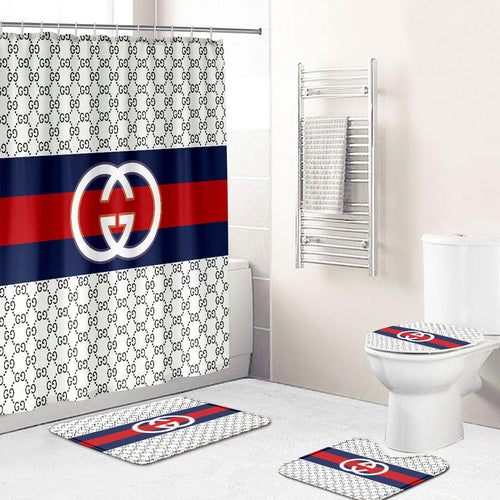 Gray and Black White Logo Gucci Shower Curtain
