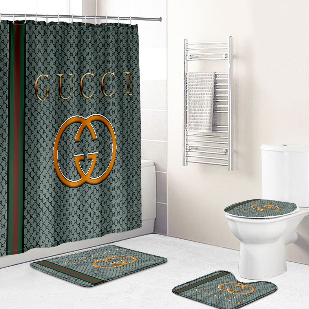 Gray Beige Gucci Shower Curtain My Luxurious Home