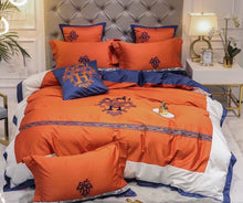 Load image into Gallery viewer, White and Orange Hermes bed set