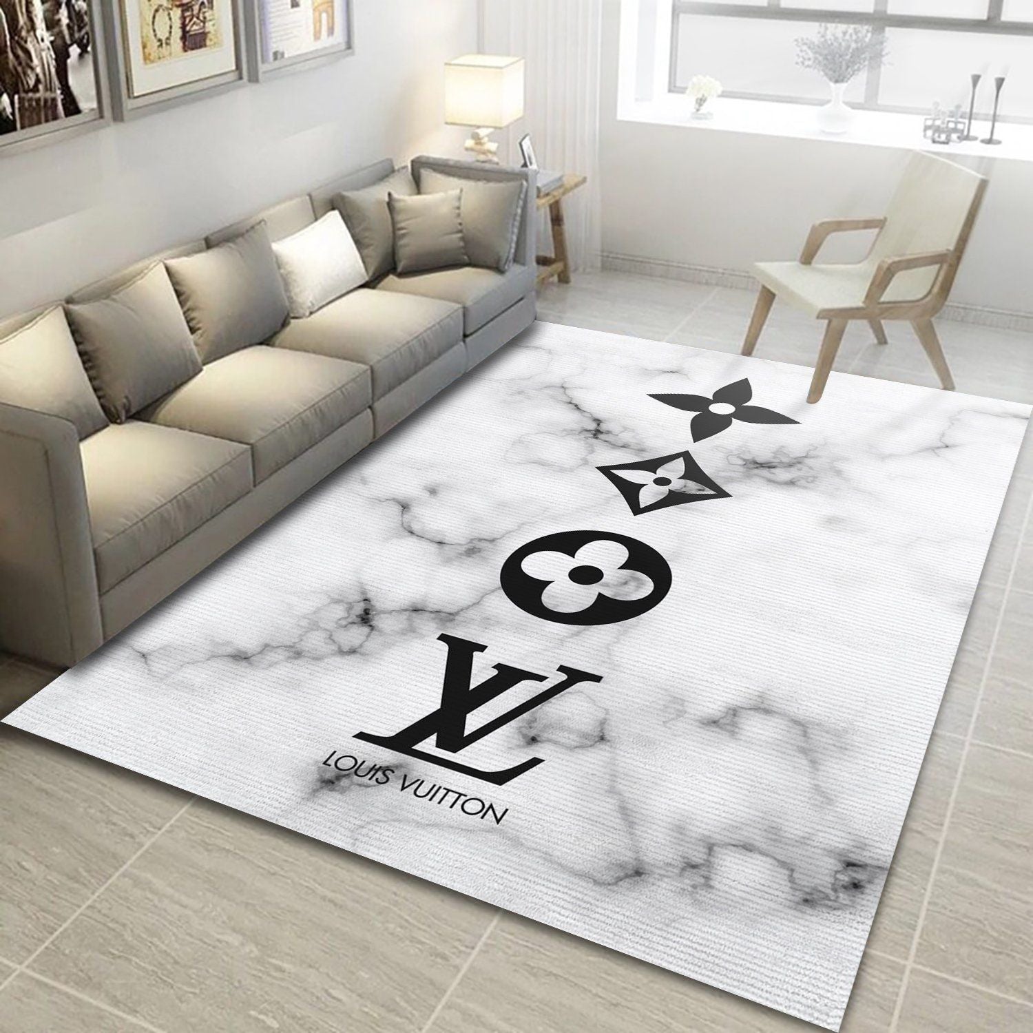 Louis Vuitton black white living room carpet