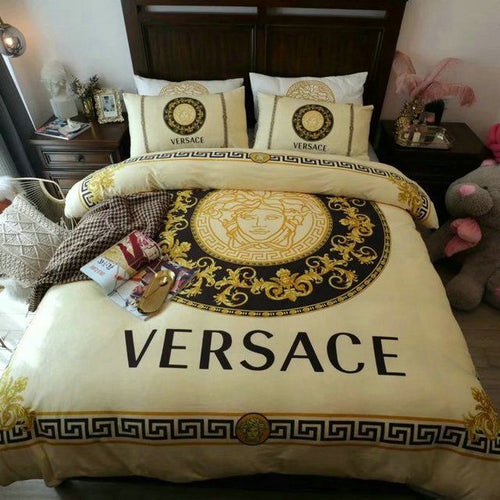 Gold Logo in White Versace bed set