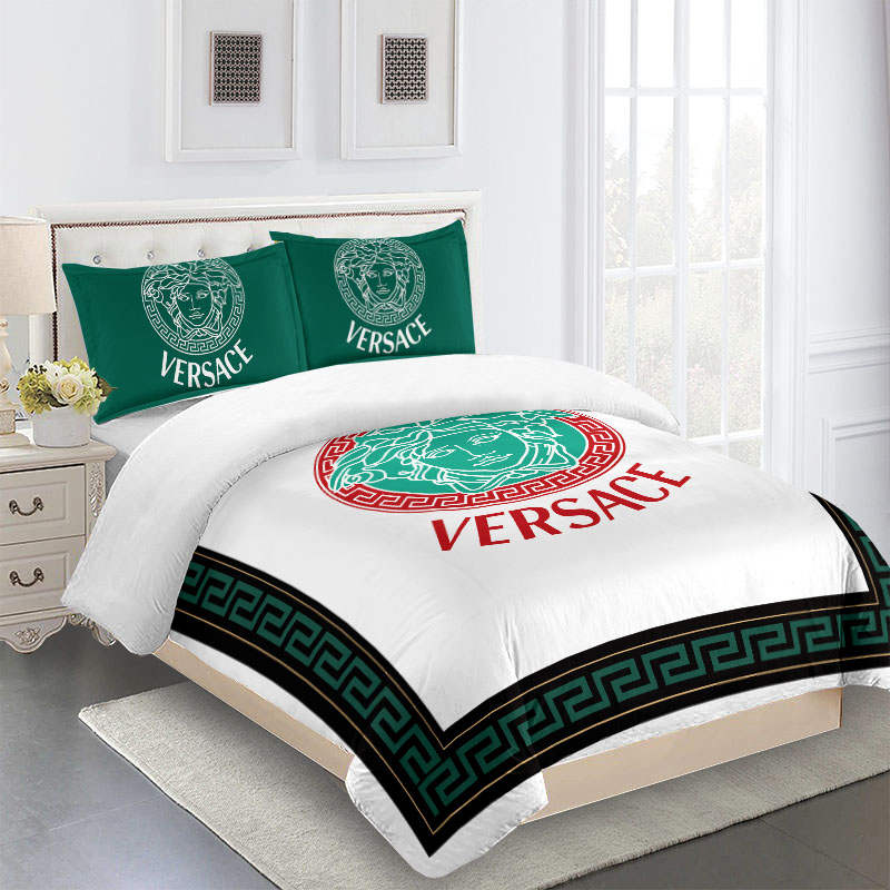 Green and White Versace bed set MY luxurious home