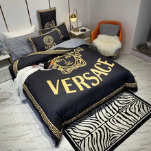 Load image into Gallery viewer, Black and Gold Versace bedding set