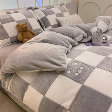 Load image into Gallery viewer, Winter Velvet Bedding Set Cartoon Kids Single Double Queen Size Flat Sheet Quilt Duvet Cover Pillowcase Bed Linens Home Textile