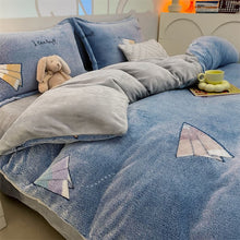 Load image into Gallery viewer, Winter Velvet Bedding Set Cartoon Kids Single Double Queen Size Flat Sheet Quilt Duvet Cover Pillowcase Bed Linens Home Textile