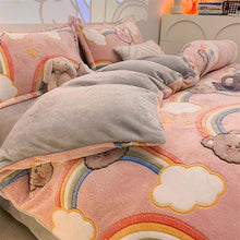 Load image into Gallery viewer, Winter Velvet Bedding Set Cartoon Kids Single Double Queen Size Flat Sheet Quilt Duvet Cover Pillowcase Bed Linens Home Textile