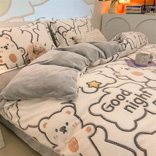 Load image into Gallery viewer, Winter Velvet Bedding Set Cartoon Kids Single Double Queen Size Flat Sheet Quilt Duvet Cover Pillowcase Bed Linens Home Textile