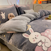 Load image into Gallery viewer, Winter Velvet Bedding Set Cartoon Kids Single Double Queen Size Flat Sheet Quilt Duvet Cover Pillowcase Bed Linens Home Textile