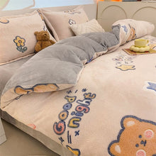 Load image into Gallery viewer, Winter Velvet Bedding Set Cartoon Kids Single Double Queen Size Flat Sheet Quilt Duvet Cover Pillowcase Bed Linens Home Textile