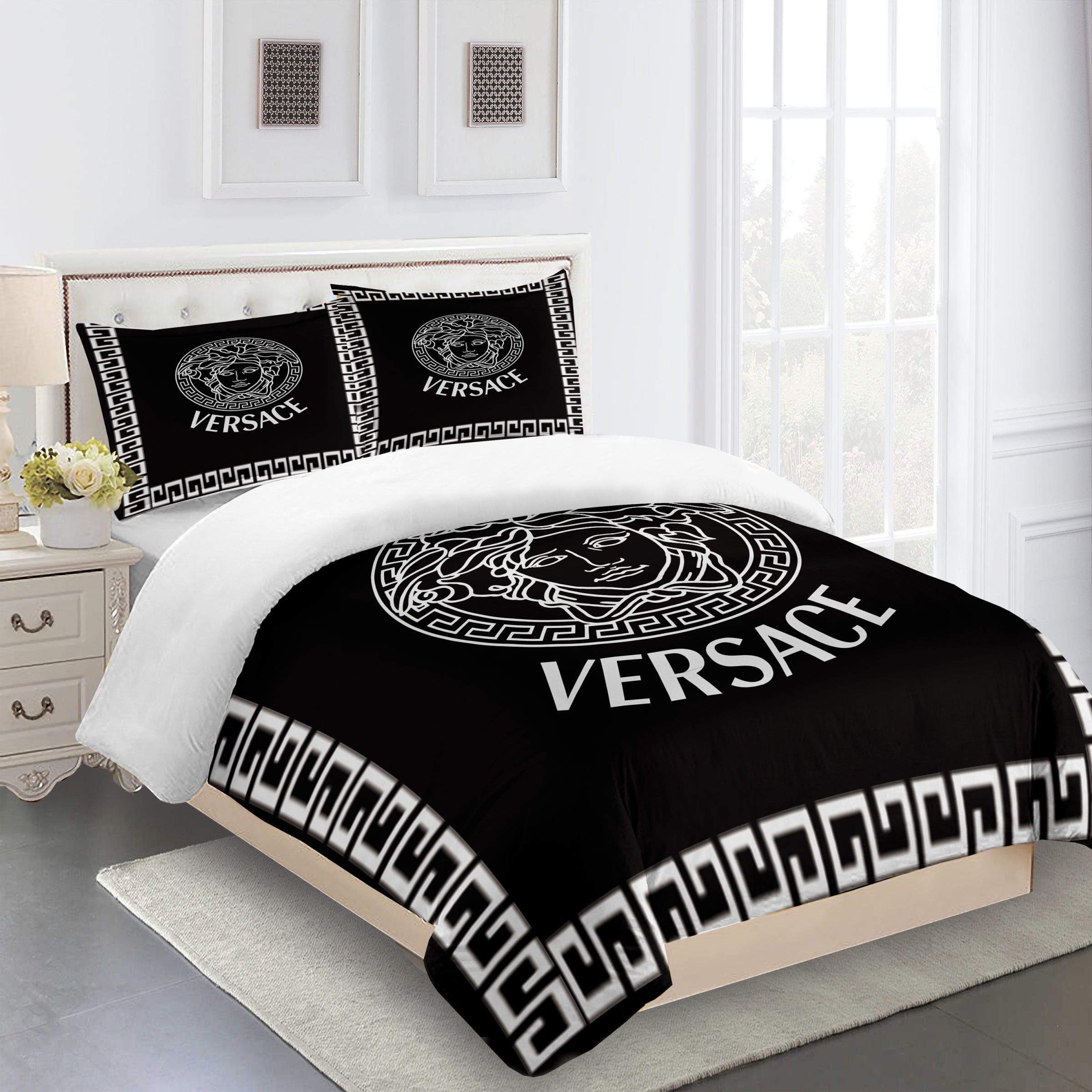 White and Black Versace bed set MY luxurious home