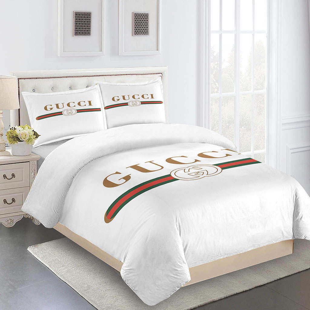 gucci bedding set white and brown Luxury bed sheets