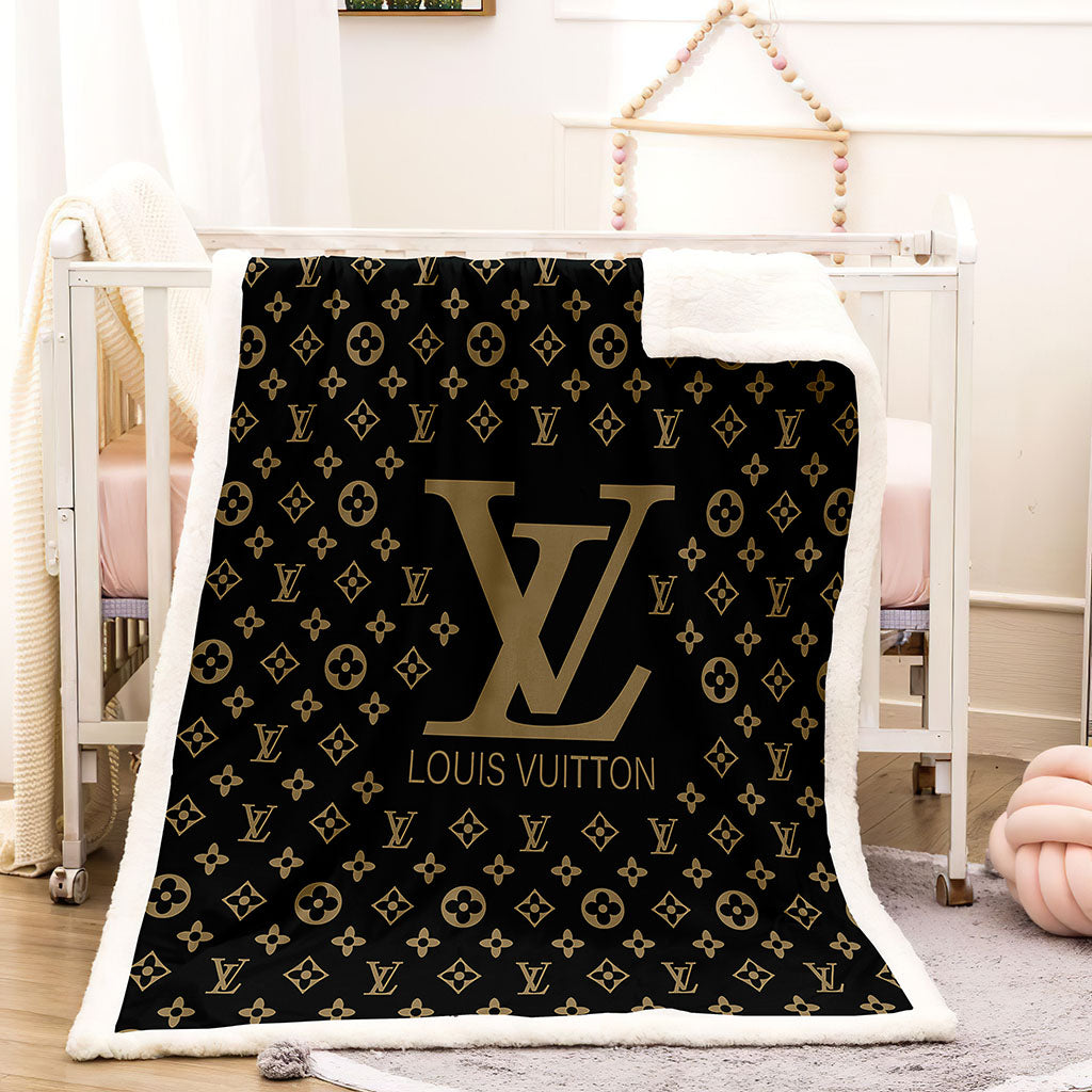 Louis Vuitton Black Fashion Luxury Brand Premium Blanket Fleece Home Decor