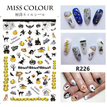 Load image into Gallery viewer, Halloween water transfer nail art stickers pumpkin skull design