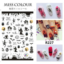Load image into Gallery viewer, Halloween water transfer nail art stickers pumpkin skull design
