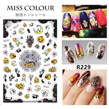 Load image into Gallery viewer, Halloween water transfer nail art stickers pumpkin skull design