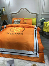 Load image into Gallery viewer, Orange and White Hermes bed set