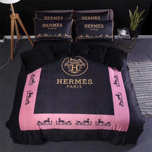 Load image into Gallery viewer, Black and Pink Hermes bed set