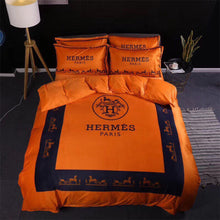 Load image into Gallery viewer, Orange and Navy Blue Hermes bed set