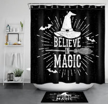 Load image into Gallery viewer, Black White Witch Hat Halloween Shower Curtain