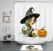 Load image into Gallery viewer, Cute Little Witch Halloween Shower Curtain