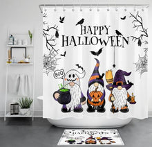 Load image into Gallery viewer, Horror Crow Pumpkin Gnome Halloween Shower Curtain
