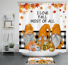 Load image into Gallery viewer, Autumn Funny Gnome Pumpkins Halloween Shower Curtain