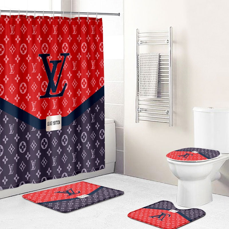 Louis Vuitton Supreme In Red Paisley Pattern Shower Curtain Set