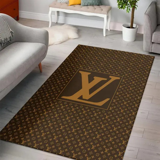 Louis vuitton brown logo luxury living room carpet | Rosamiss Store