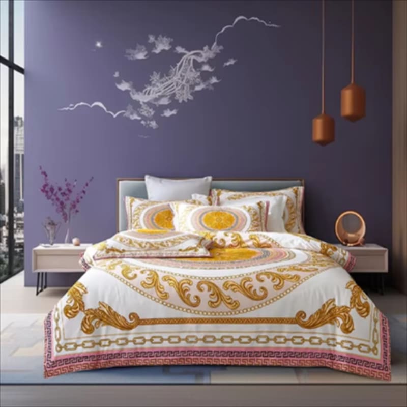 luxury bedding sets yellow and gold white