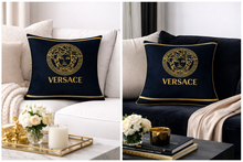 Load image into Gallery viewer, Black and Gold Versace pillow case
