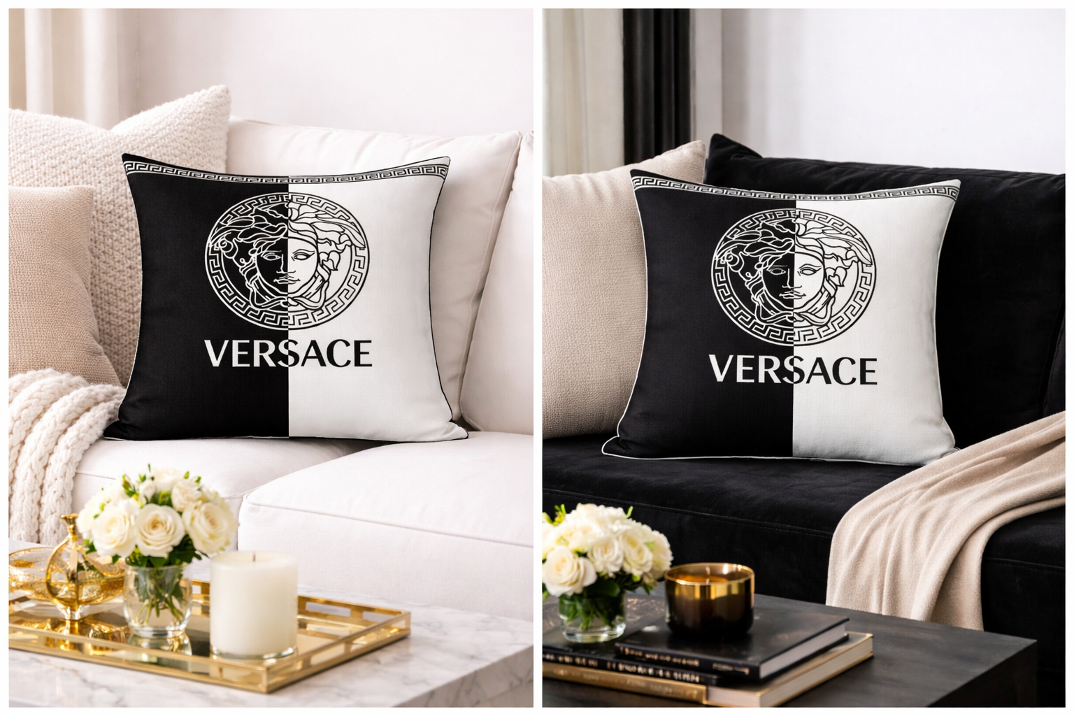 希少 VERSACE ヴェルサーチ Pillow Case 枕カバー イタリア製 Black and White Versace pillow case – MY luxurious home
