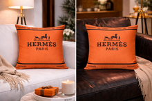 Load image into Gallery viewer, Luxury orange and Black Paris Hermes Pillow Case
