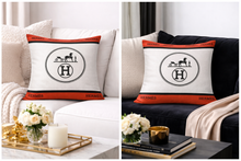 Load image into Gallery viewer, Orange and Beige  Hermes Pillow Case
