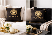 Load image into Gallery viewer, Orange and blue Versace pillow case
