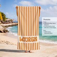 Load image into Gallery viewer, Personalized Striped Beach Towel Name Retro
