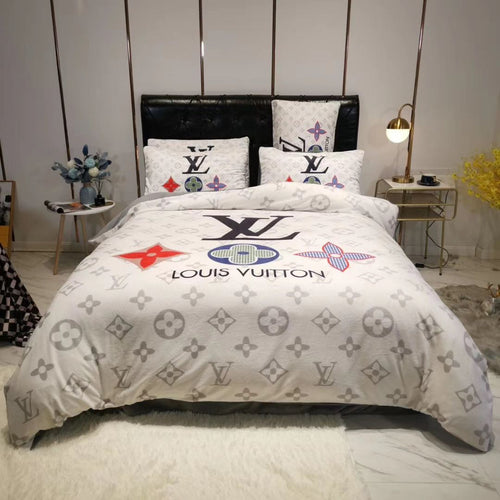 Luxury Louis Vuitton Paris Logo in Maroon Background Bedding Set