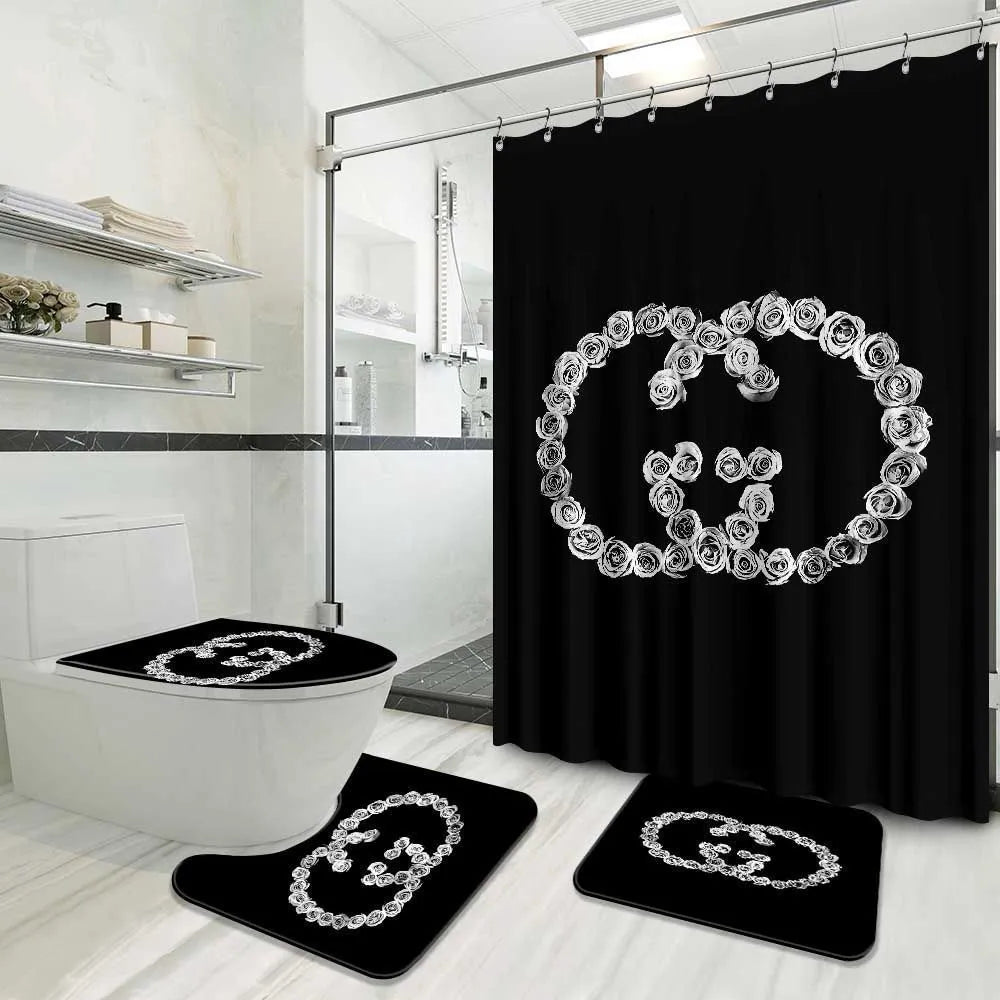 Black Gucci Shower Curtain