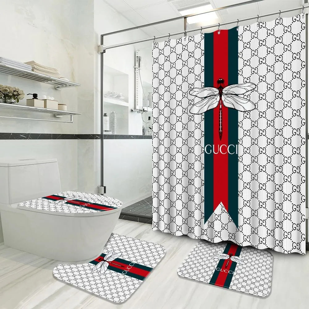 Butterfly White Gucci Shower Curtain