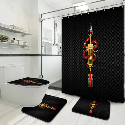 Luxury Snake Black Background Gucci Shower Curtain