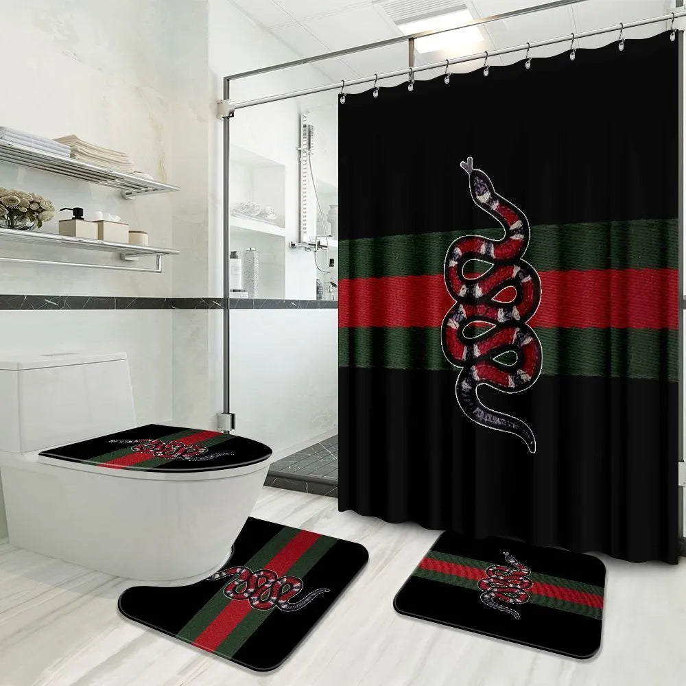 Snake Black Background Gucci Shower Curtain