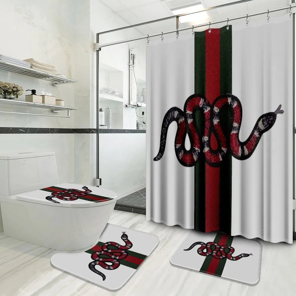 Snake White Background Gucci Shower Curtain